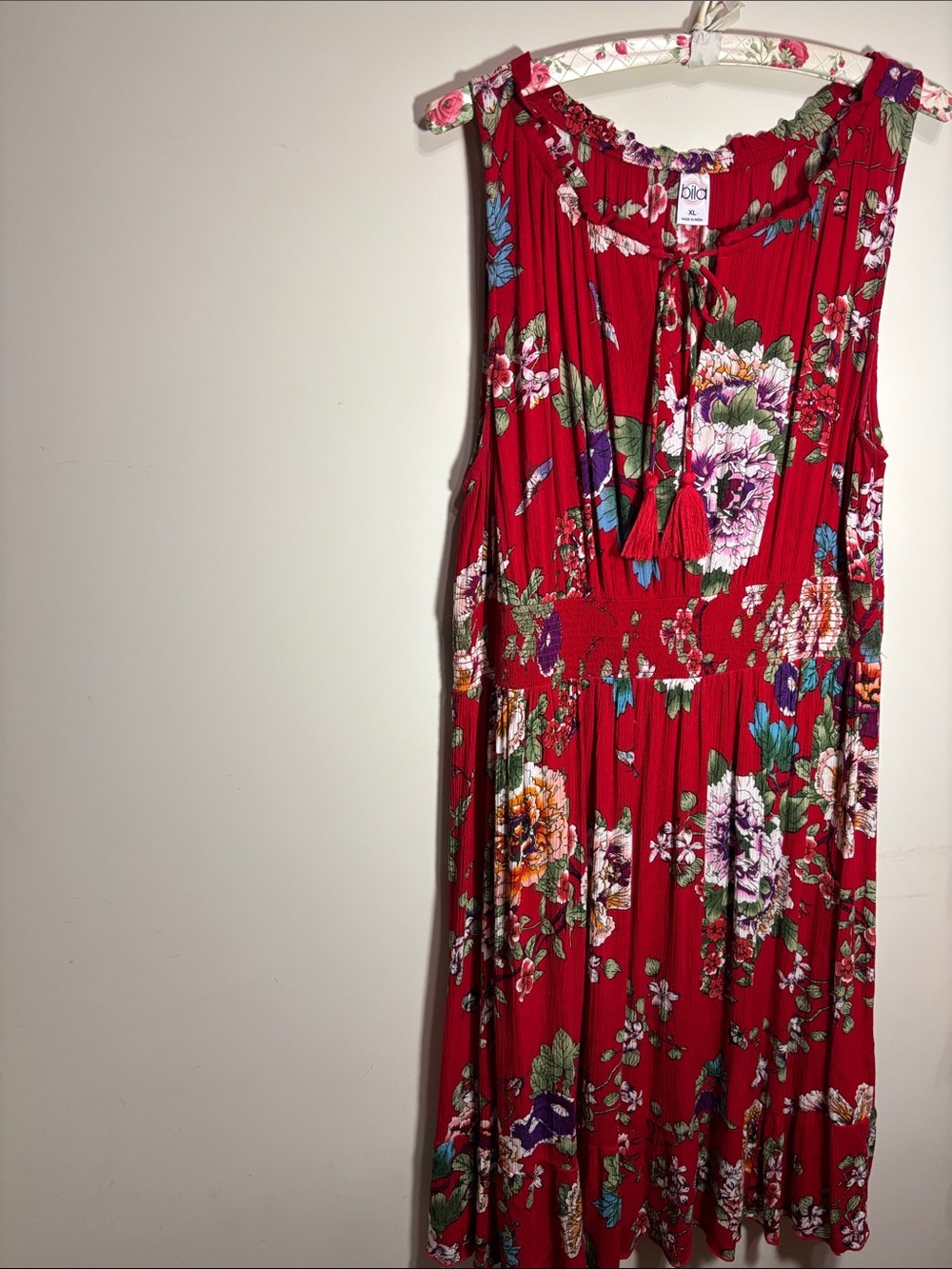 Bila Red Floral Sleeveless Tie-Front Maxi Dress